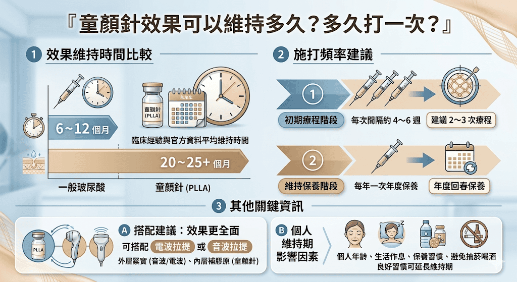 童顏針的維持效果較玻尿酸高出兩倍以上時間