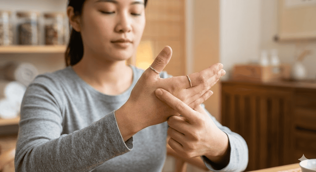 穴道按摩，幫助穩定自律神經與減少手汗。