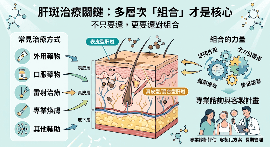 肝斑治療需依不同層次選擇與組合